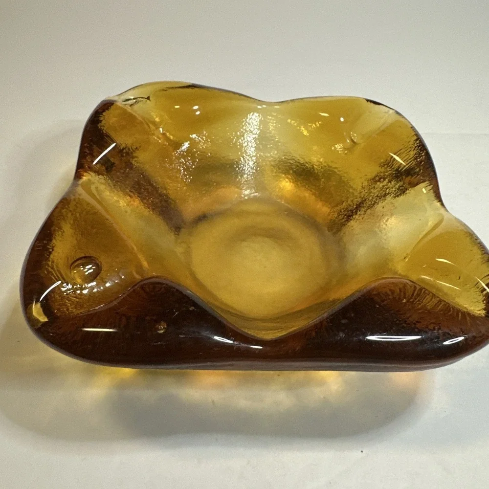 Vtg Imperial Olde Jamestown Line Heavy Amber Glass Cigar Ashtray